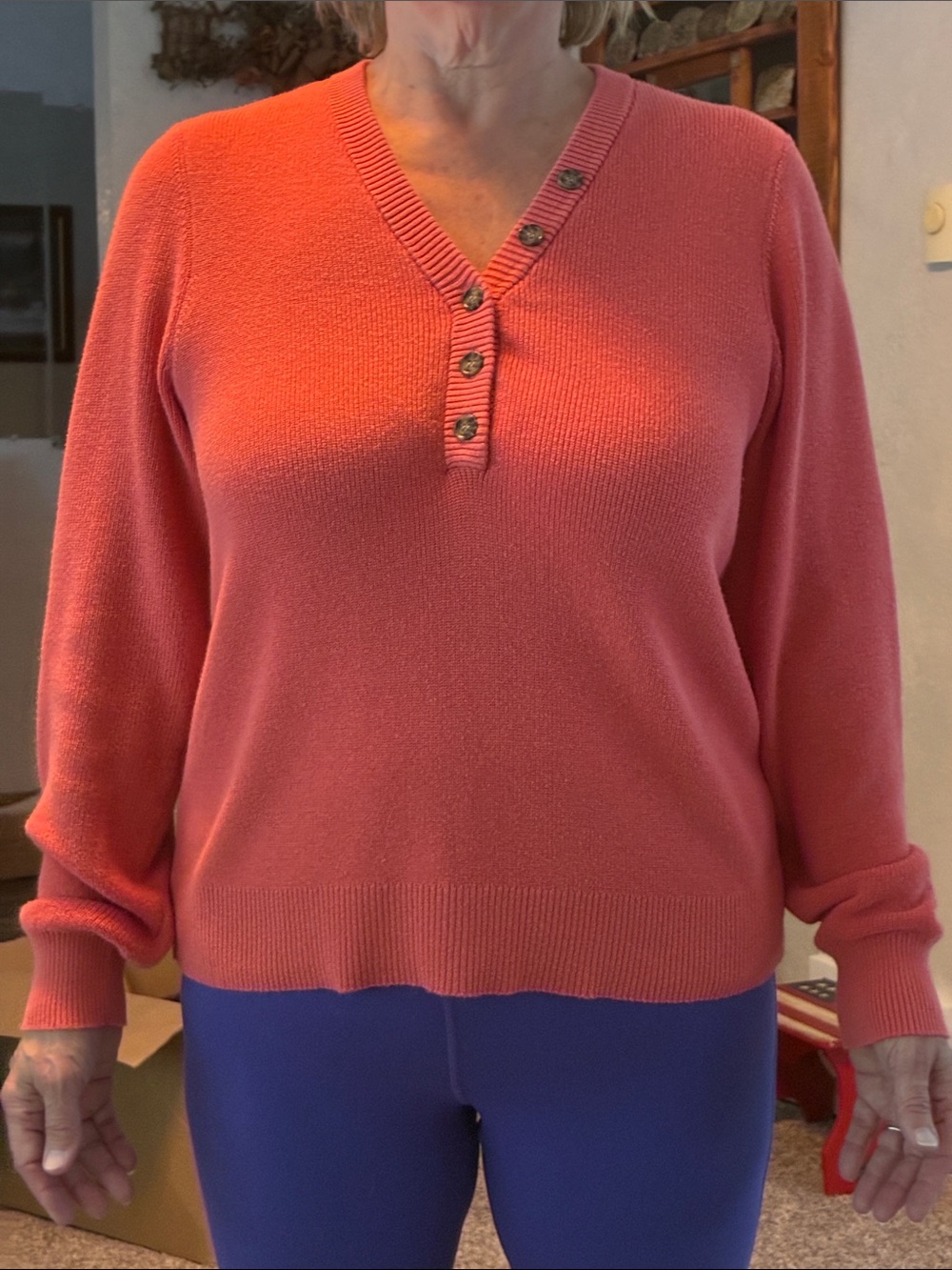 St. John's Bay Coral V-Neck Button Pullover